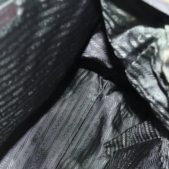 PRADA Hand Bag Nylon leather 2way Khaki Dark Brown Silver Auth 102248 - Picture 13 of 16